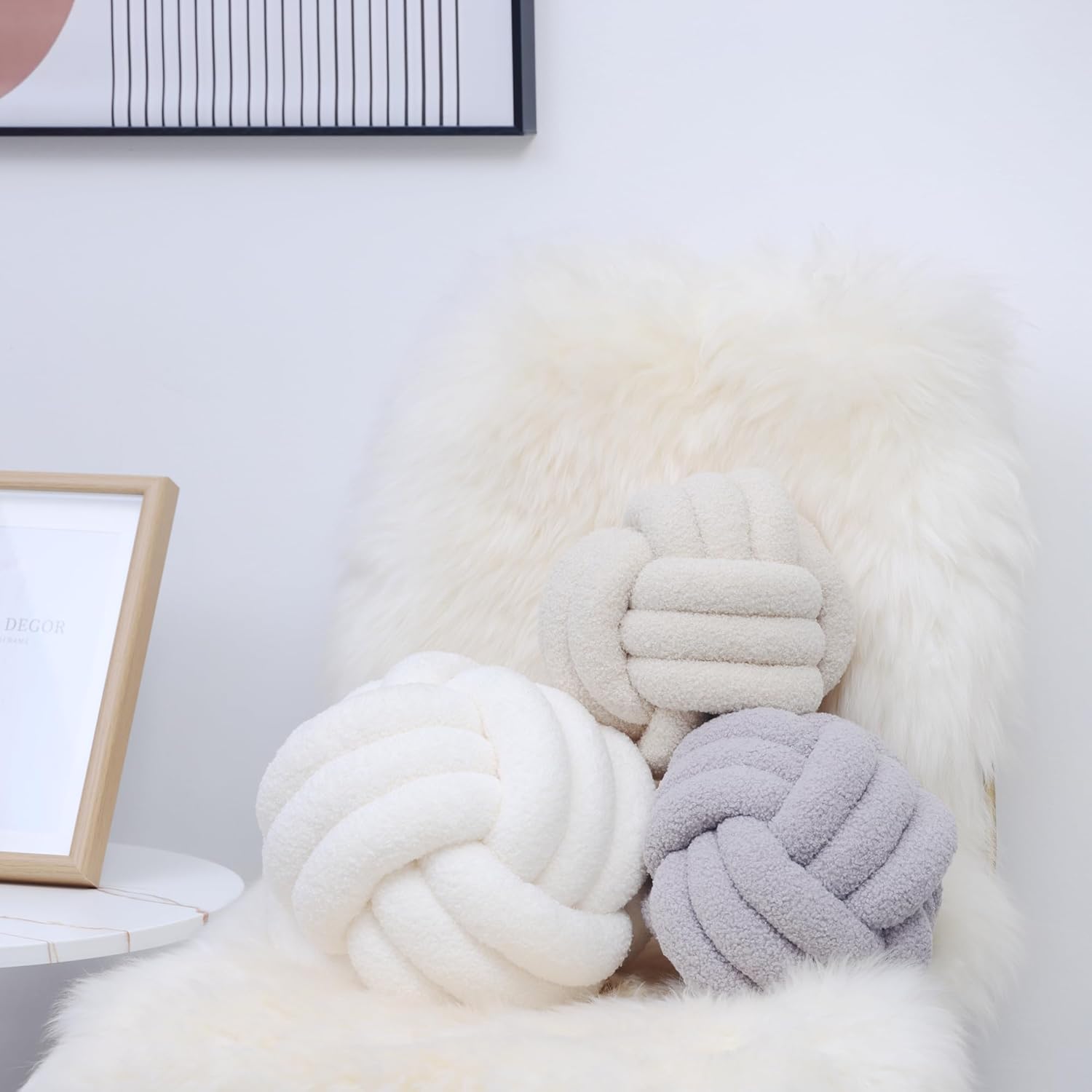 Petrella Knot Pillow Ball Round Throw Pillows Home Decor Cushion Decorative Aesthetic Throw Pillows，Lambswool Light Gray 11inch