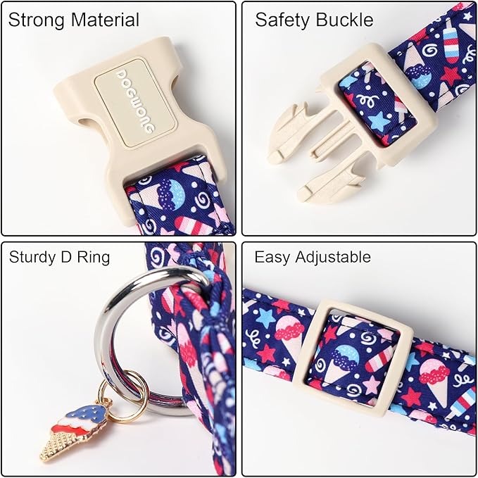 DOGWONG Patriotic Flag Dog Collar, 4th of July American Flag Dog Collars, Adjustable Cute Patriotic Pet Collars Fourth of July Design Dog Collar for Small Medium Large Dogs