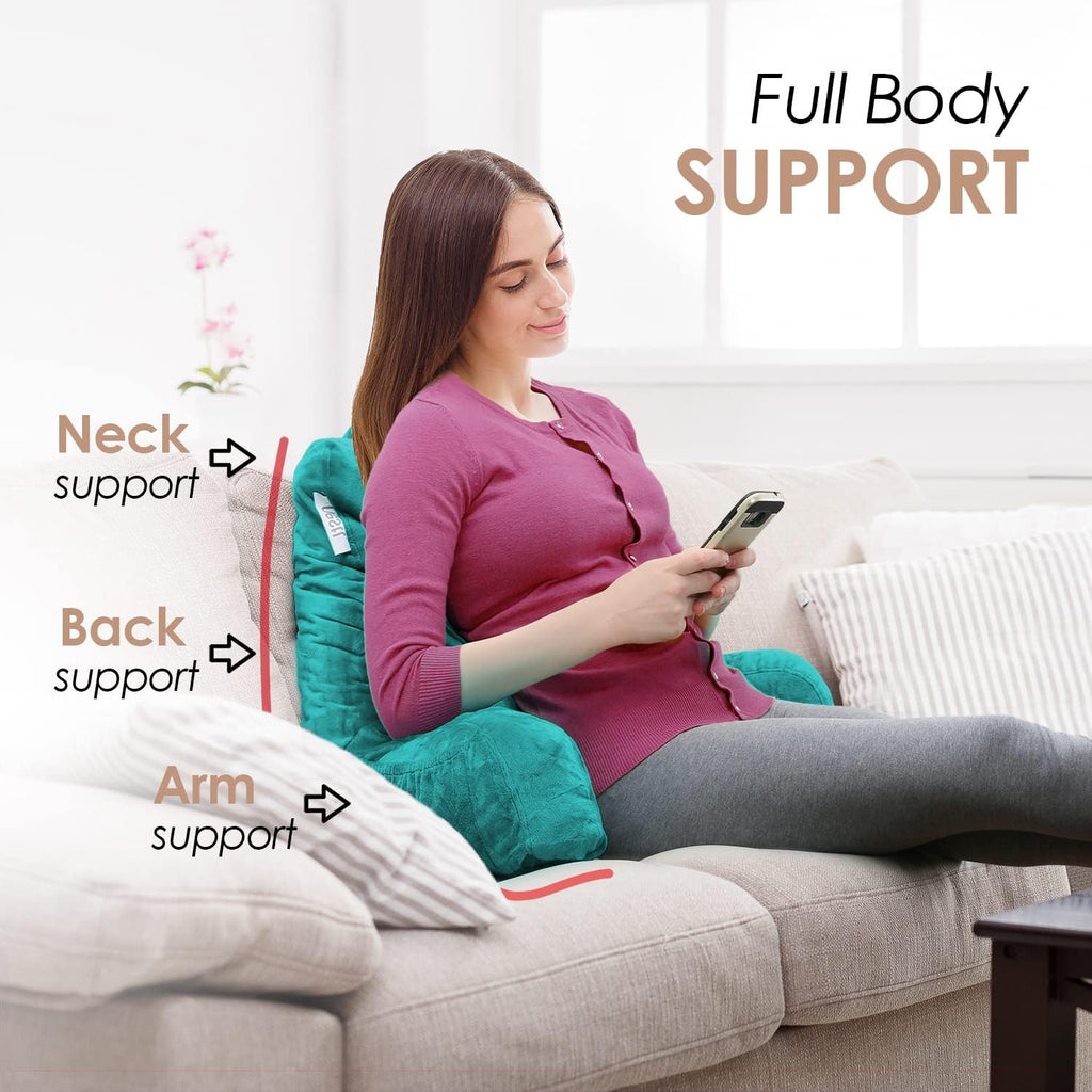 Nestl Reading Pillow with Shredded Memory Foam, Designed for Sitting Up in Bed and Couch, Back and Arms Adjustable Support for Adult & Teens Backrest Pillows for Reading, with Washable Cover Teal