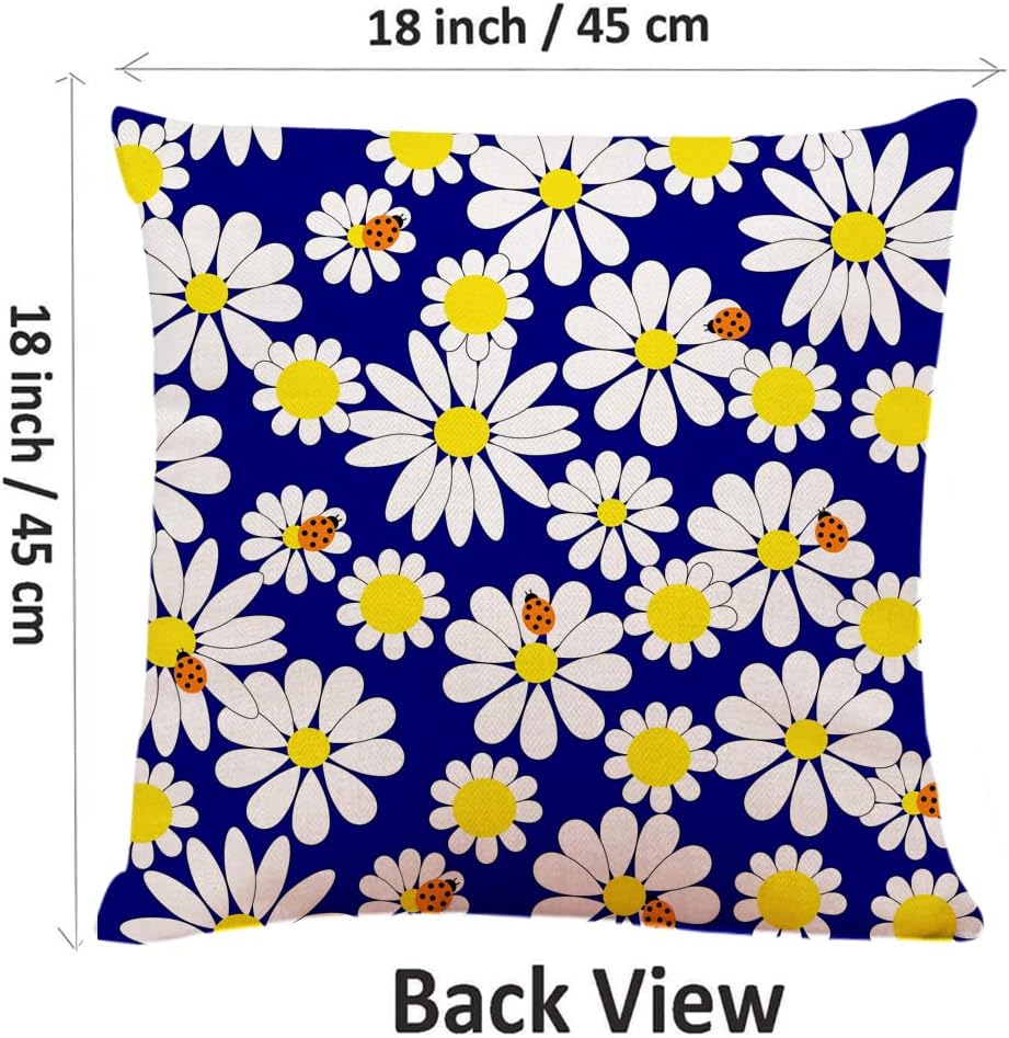 Decorative Square Throw Pillow Covers Daisies and Ladybugs Couch Sofa Bed Pillow Covers Cushion Cases 18x18 inch