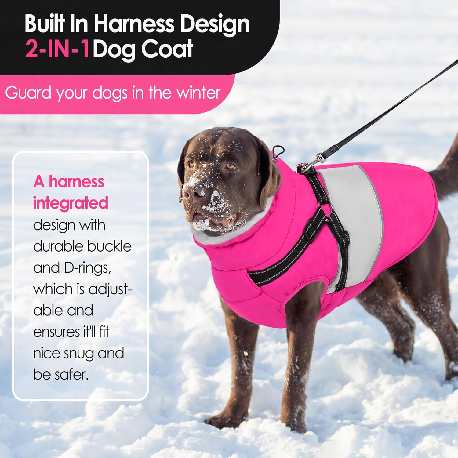 AOFITEE Dog Coat, Waterproof Dog Jacket Winter, Dogs Coat with Harness Built in, Warm Dogs Puffer Jacket with Zipper, Reflective Pet Snowsuit Sweater for Dachshund, French Bulldog, Boston Terrier, M