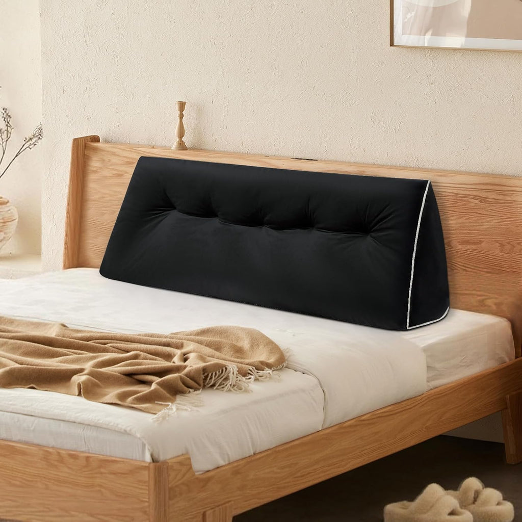 Headboard Wedge Pillows Full, Ergonomic Bed Triangular Headboard Pillow, Thickened Backrest Cushion for Reading in Dorm Bed Sofa, Black, 54in