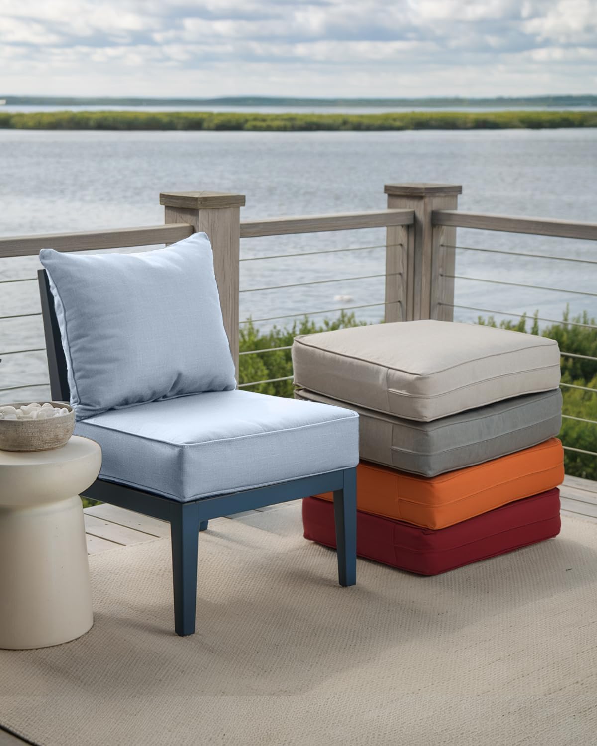 Luxury 24x24x6 Inch Patio Chair Cushions Set of 3 - Memory Foam Deep Seat Water-Resistant Patio Cushion for Lawn Dining Rocking Swivel Chairs Loveseat 3-Seater Sectional Sofa - Baby Blue