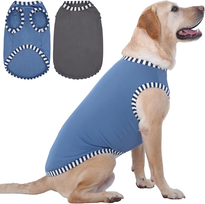 IECOii 2 Pack Dog Shirt for Large Dogs | Pullover T-Shirts, Sun Protection in Outdoor, Sleeveless Tank Top for Large Breeds, Grey+Blue, 3XL