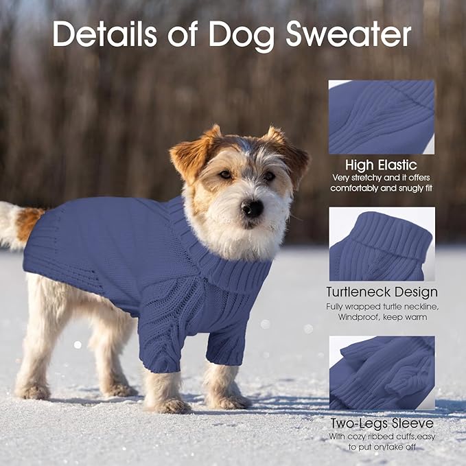 Dog Sweaters for Small Medium Large Dogs Girl, Classic Turtleneck Pet Sweater for Dogs, Thermal Doggy Winter Coat, Warm Dog Shirt Outfits, Double Knitting Collar for Outdoor Playing (Gray Blue, L)