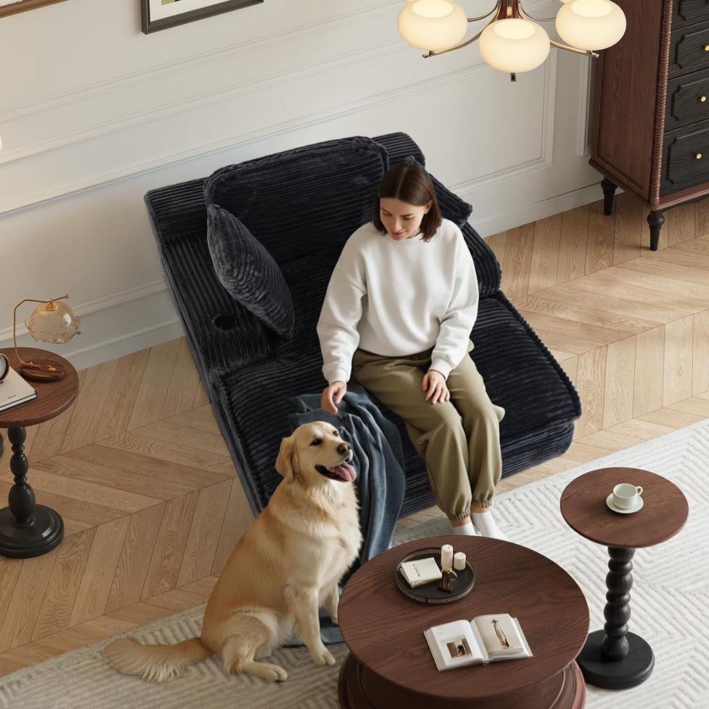 67" Chaise Lounge Chair Indoor, Cozy Oversized Fluffy Sofa with Cup Holders & Throw Pillows, Boneless Sleeper Cloud Couch for Living Room, Movie Room and Apartments, Black