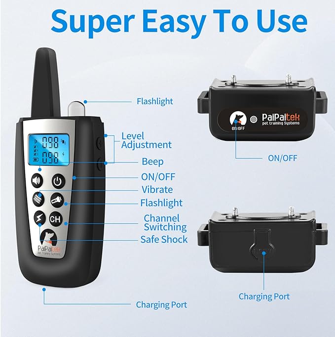 PaiPaitek 2 in 1 Dog Bark Collar and Training Collar - Smart Bark and Shock Collar Combo, Automatic Bark Collar for Large Dog with Remote 3300ft Range & Waterproof