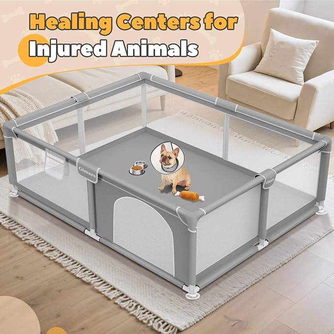 71x59x26 Inches Puppy Playpen with Gate, Dog Playpen for Puppies or Small Dogs, Sturdy Safety Dog Fence Pet Playpen with Thickened Fabric, High-Strength Nylon Wire Mesh for Indoor & Outdoor,Washable