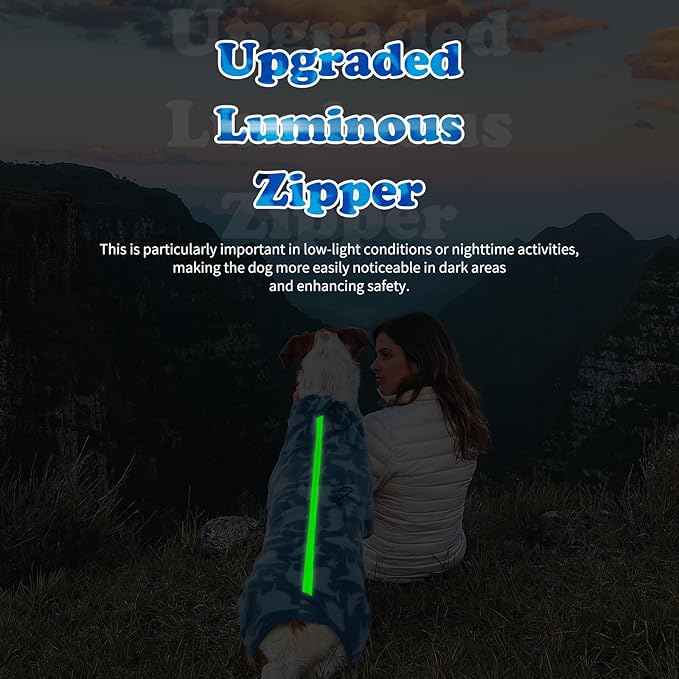 ROZKITCH Dog Fleece with Legs, Pet Windproof Warm Cold Weather Jacket Vest with Luminous Zipper, Jumpsuit Apparel Outfit Clothes for Small Medium Large Dog Shark XS