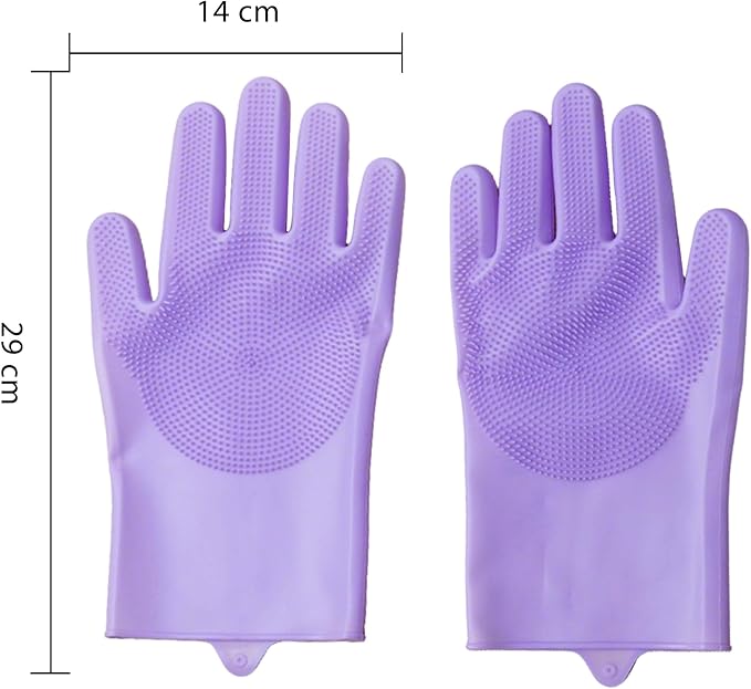 Pet Grooming Gloves，Heat-Resistant Silicone Gloves with High-Density Teeth for Enhanced Massaging and Bathing of Dogs and Cats (Purple, 2 Pair)