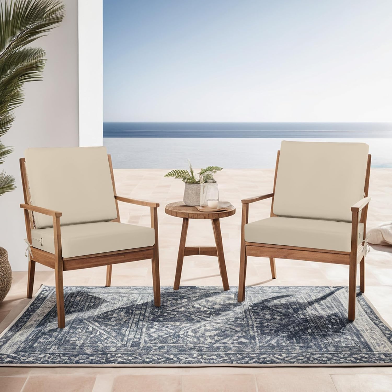 idee-home Outdoor Cushions for Patio Furniture, Outdoor Seat Cushion, Waterproof Couch Hampton Bay Deep Seat Replacement Chair Cushions for Garden Lawn Backyard Deck, 24 x 24 Beige