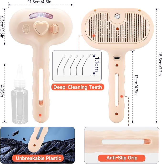 Steam Dog Brush for Shedding & Grooming - Self-Cleaning Deshedding Brush with Spritz Function, Slicker Pet Spray Hair Removal Comb | Defurring Tool for Long and Short Haired Dogs Cats (Pink)