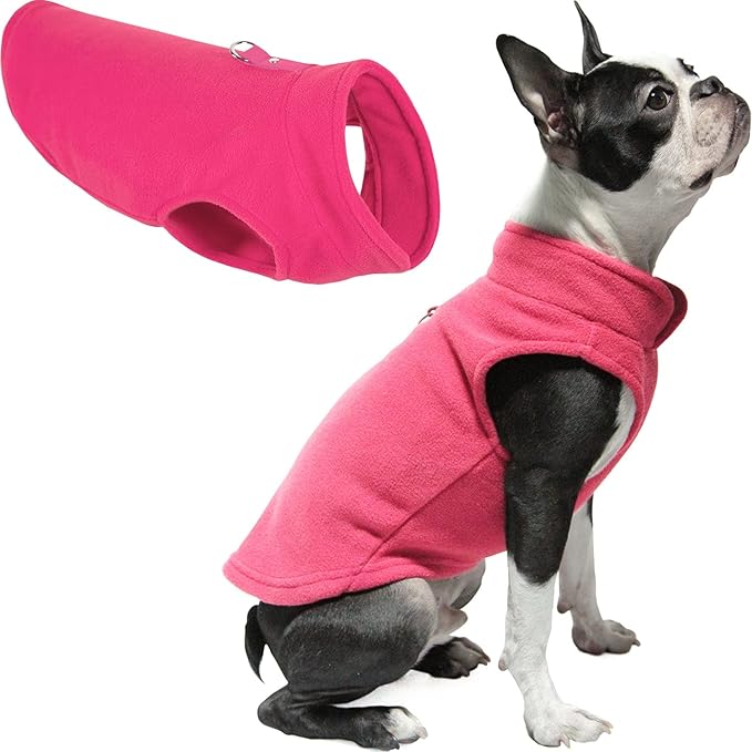 Gooby Fleece Vest Dog Sweater - Pink, Large - Warm Pullover Fleece Dog Jacket with O-Ring Leash for Small to Medium Dogs