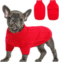 Queenmore Small Dog Pullover Sweater, Cold Weather Cable Knitwear, Classic Turtleneck Thick Warm Clothes for Chihuahua, Bulldog, Dachshund, Pug (Red, Large)