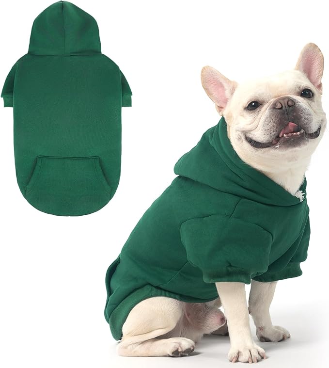KOOLTAIL Basic Dog Hoodie - Soft & Warm Pet Hoodie Sweater with Leash Hole and Pocket, Dog Winter Coat, Cold Weather Clothes Sweatshirt for Small Medium Large Dogs Puppy Cat Boys Girls Deep Green L