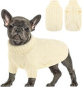 Queenmore Small Dog Pullover Sweater, Cold Weather Cable Knitwear, Classic Turtleneck Thick Warm Clothes for Chihuahua, Bulldog, Dachshund, Pug (White, X-Small)