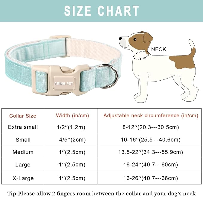 ARING PET Dog Collar-Cotton Puppy Collar for Small Dogs, Lightweight Comfortable Green Pet Collars with Quick Release Buckle for Small Medium Large Dog