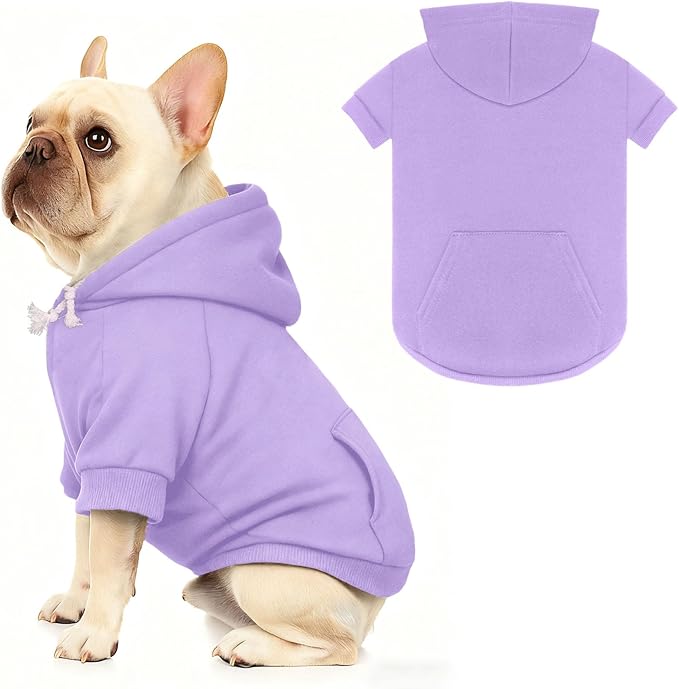 Dog Sweaters,Dog Hoodie,Cozy Fleece Interior Sweatshirt with Hood & Pocket,Leash Hole,Pet Clothes Sweater for Small,Medium,and Large Dogs,Light Purple&XL