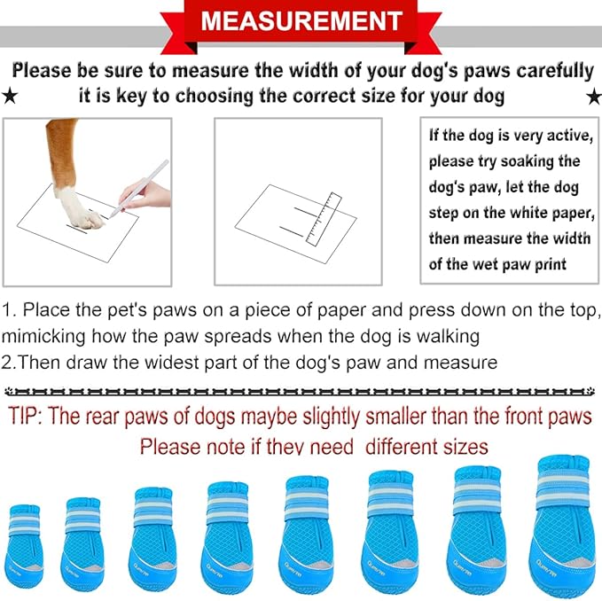 QUMY 4PCS Dog Boots for Large Dogs, Medium Dog Shoes & Paw Protectors for Hot Pavement, Summer Heat Protection, Mesh Breathable Nonslip Dog Booties for Hardfloors, Walking Running Hiking Blue Size 5