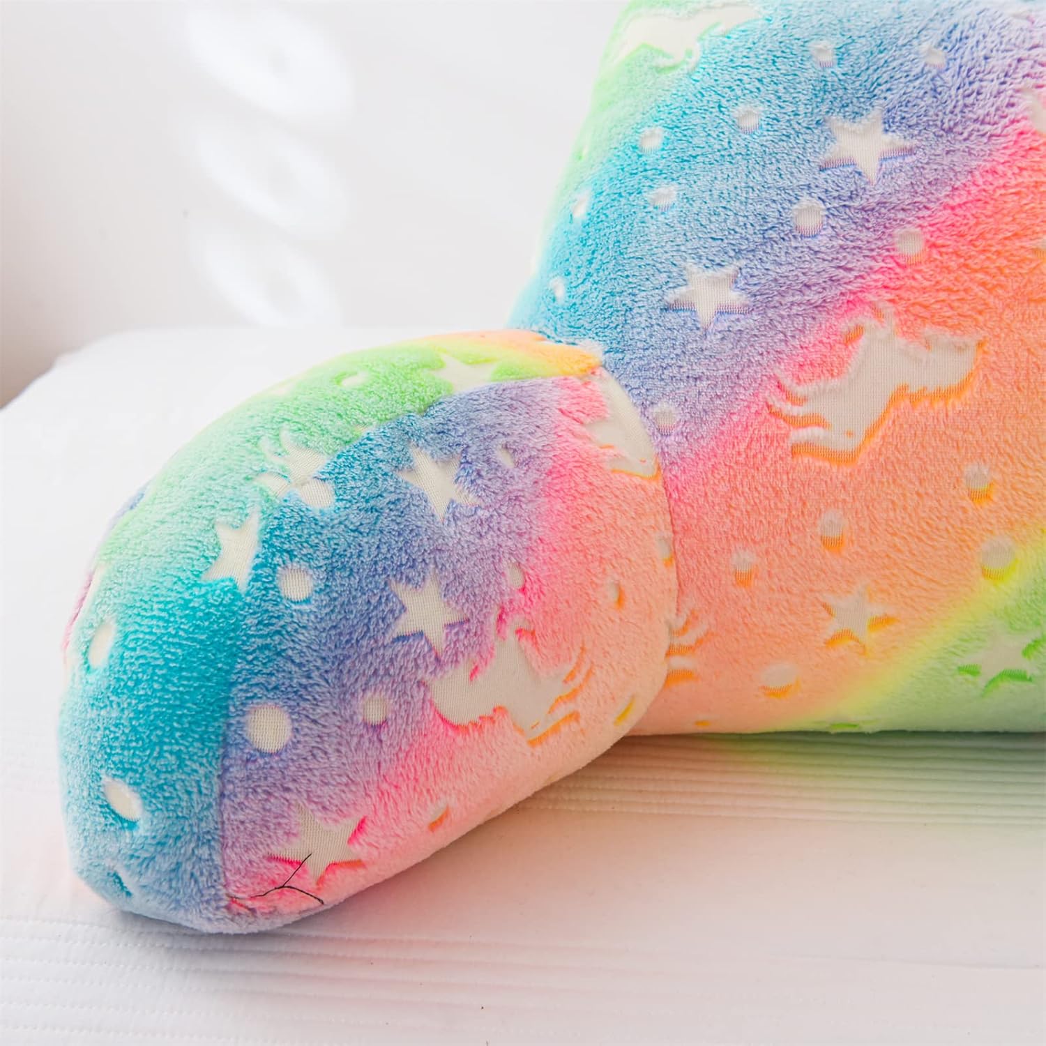 Meeting Story Colorful Gradient Rainbow Star Unicorn Luminous Reading Pillows Glow in The Dark with Arms Back Pillow for Bed, Bed Rest Pillow for Adults Teens, Kids, (Yellow-Pink)