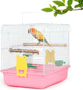 Small Bird Cage, Lightweight Travel Birdcages for Cockatiels - Cage Starter Kit with Stand Accessories for Parakeets Parrot Lovebirds Parrotlets Finches Canaries and More Small Animals, Pink