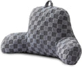 A Nice Night Faux Fur Reading Pillow,Checkered Fluffy Grid Plaid,Bed Wedge Pillow Large Adult Children Backrest with Arms for Bedrest,Grey