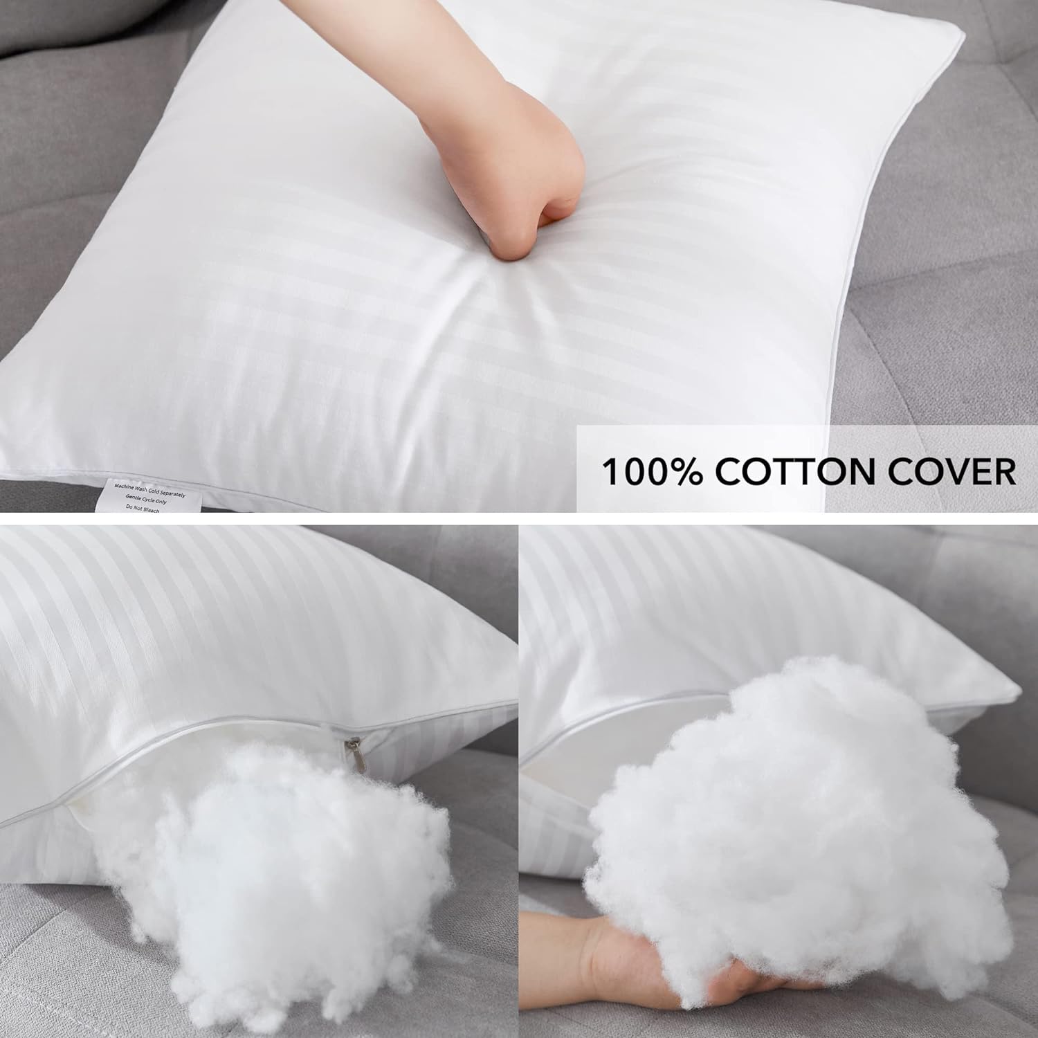 Oubonun 22 x 22 Throw Pillow Inserts, Firm and Fluffy Decorative Square Pillows for Couch Bed Sofa with Soft Cotton Cover White Cushion with Down Alternative Pack of 4