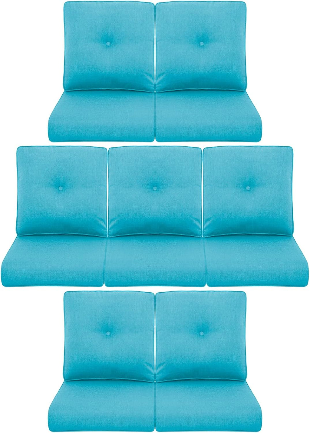 7-Piece Outdoor Patio Cushion Set - Fade & Water Resistant with Removable Olefin Cover, 22x24x4 Inch Memory Foam Cushions for Wicker Sectional Sof - Teal/Buckle