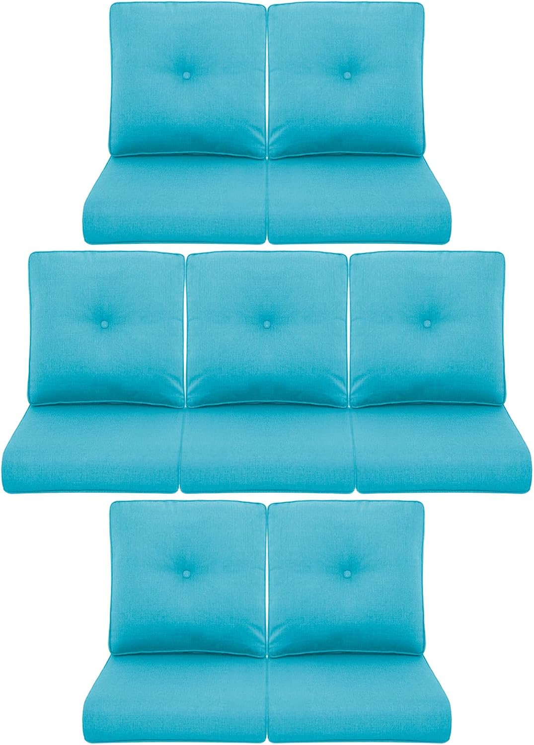 7-Piece Outdoor Patio Cushion Set - Fade & Water Resistant with Removable Olefin Cover, 22x24x4 Inch Memory Foam Cushions for Wicker Sectional Sof - Teal/Buckle