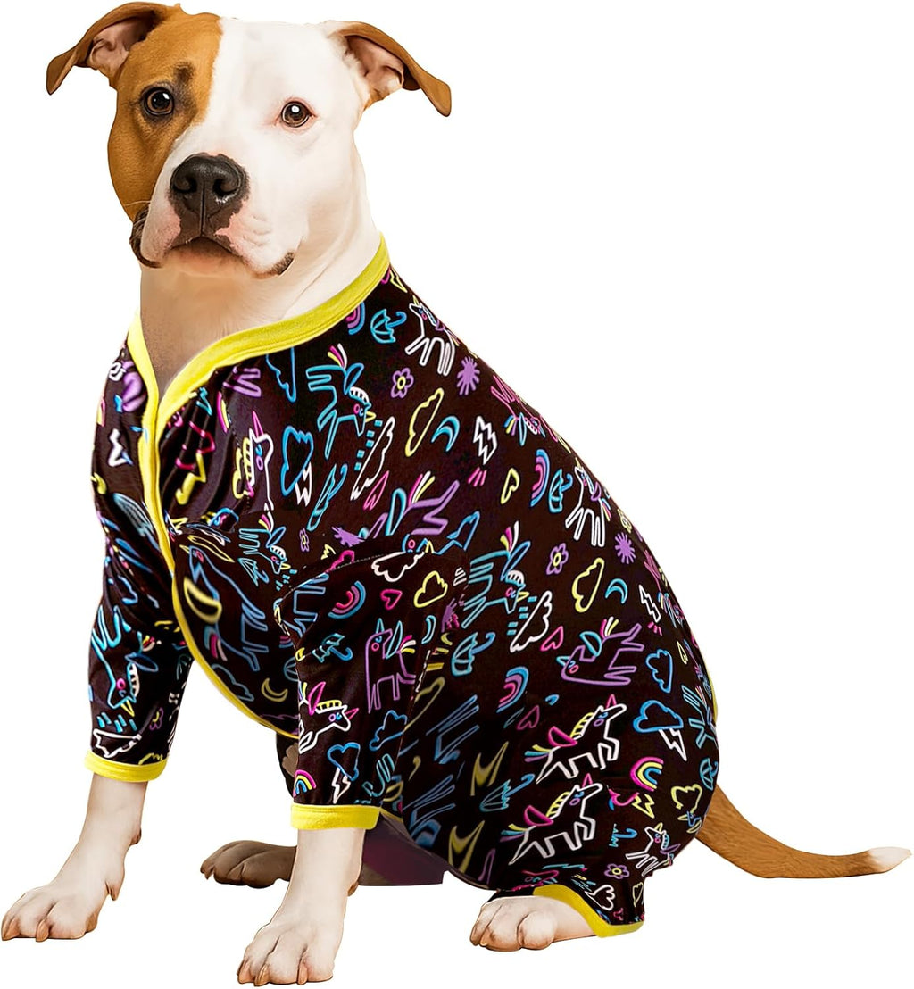 LovinPet Large Dog Pajamas - Stretch Knit Dog Shirt, PJs for Pitbulls, Unicorn Print, Lightweight Pullover Pet PJs, Pet Pajamas for Dogs, Pitbull Clothes, Pitbull Shirt, Blue XL