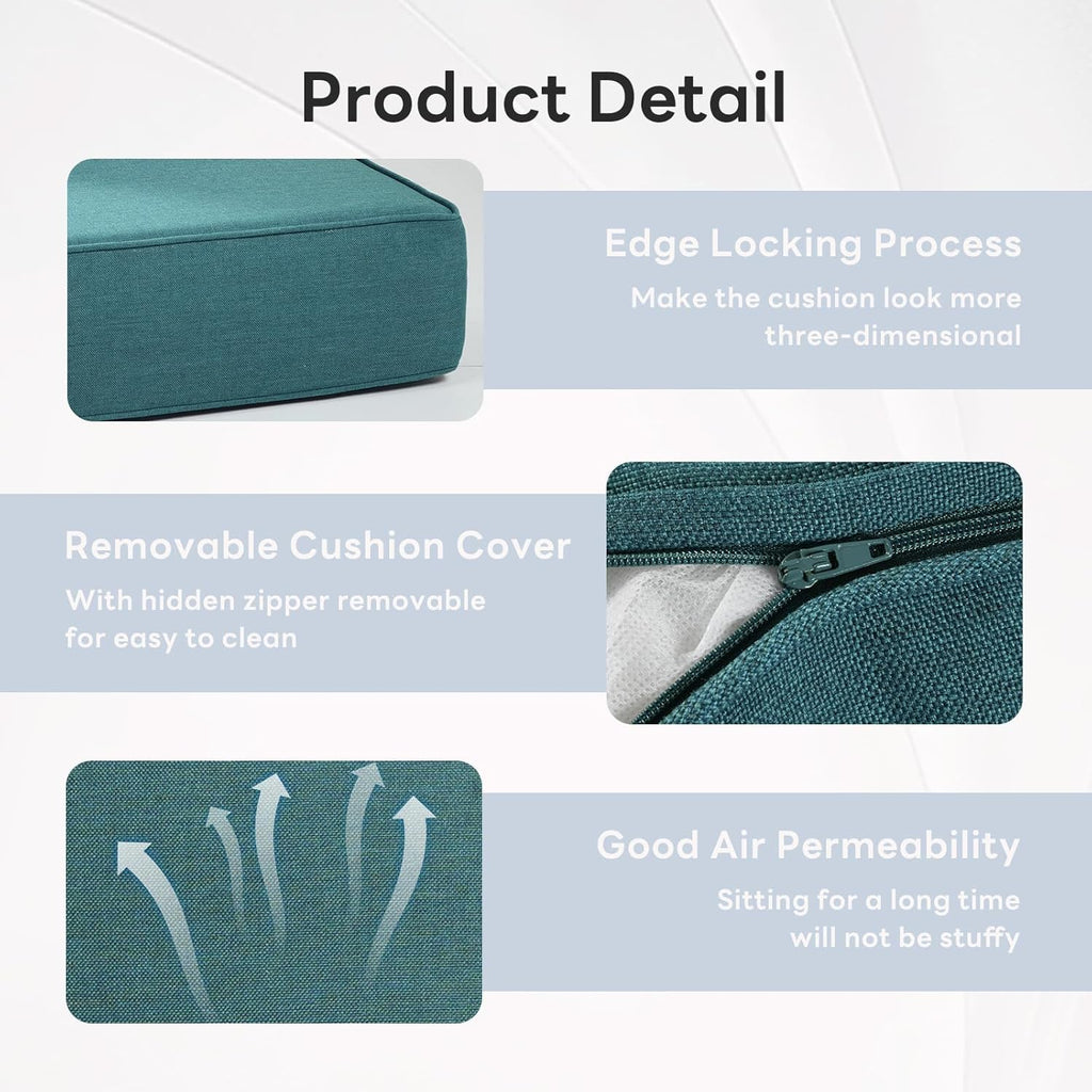 6" Thicker Outdoor Chair Cushion 2 Sets - 24" *24" *6" Waterproof Patio Furniture Cushions with Removable Cover, 28D High Density Sponge Filling Thicken Outdoor Patio Cushions - Peacock Blue