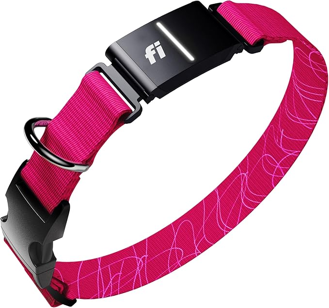 New Fi Series 3+ Smart Dog Tracker Collar [12 Month Membership Included] GPS Tracker for Dogs with Health & Behavior Monitoring, Escape Alerts, Waterproof, LED, Apple Watch Compatible (Pink, X-Large)