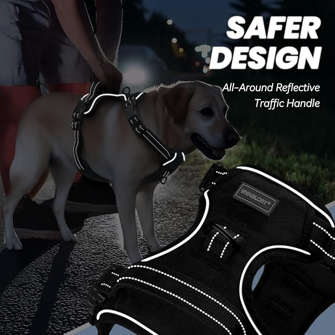 VIVAGLORY Dog Harness Easefit No Pull Dog Harness with Front Clip & Handle for Lifting Training, Adjustable Padded No-Pull Anti Pull Easy On for Puppy & Pet, XS, Black