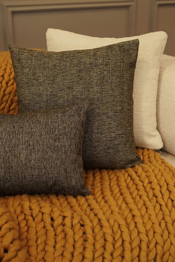 Haven & Glow Decorative Throw Pillow Cover – Square Cushion Case with Zipper | Modern Sofa, Couch & Bed Accent Pillow Covers for Living Room, Bedroom & Home Decor | 18 x 18 inches – Silver Brown – 2Pc