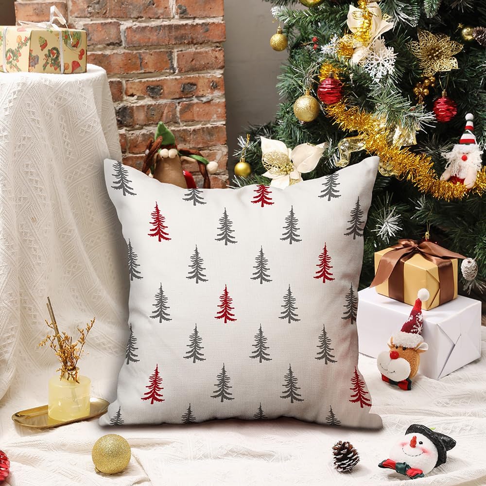 DFXSZ Christmas Pillow Covers 20x20 inch Set of 2 Christmas Tree Decorative White Throw Pillow Covers Winter Famliy Decoration for Home Couch TH-30G20