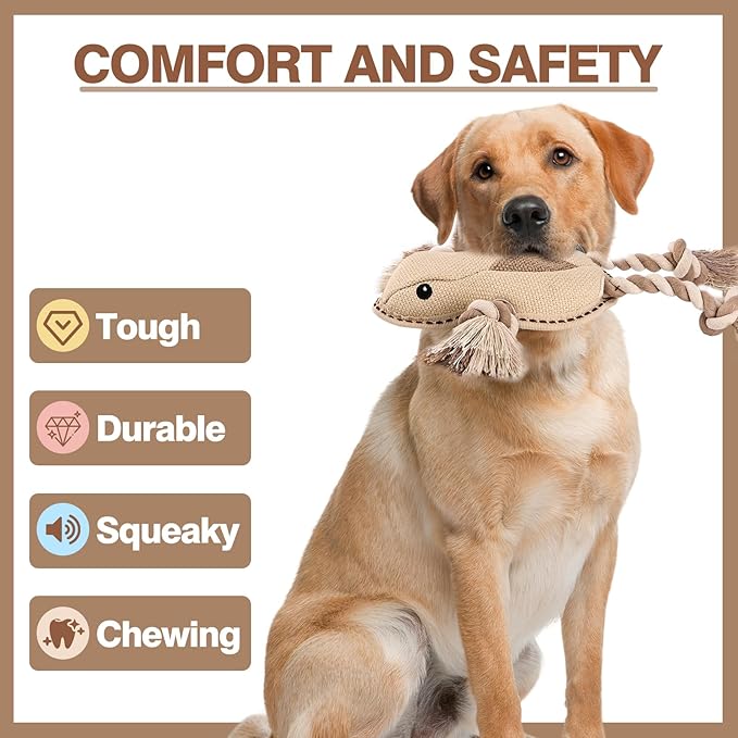 Tough Durable Squeaky Dog Toys for chewers Interactive to Keep Them Busy, Funny Tug of War Dogs Toy for Small Medium Large Cute Birthday Gift (Frog)