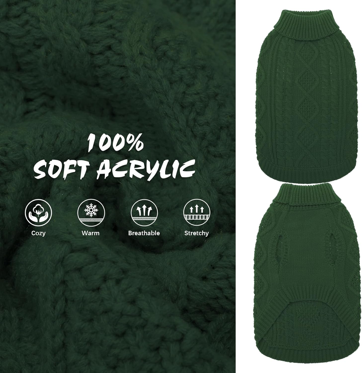 BINGPET Thermal Knitted Dog Sweater for Small Medium Large Dogs,Winter Puppy Cat Coat Warm Sweartershirts Outfits,Classic Cable Knit Turtleneck Pullover Dog Jumper Coat Warm Sweartershirts