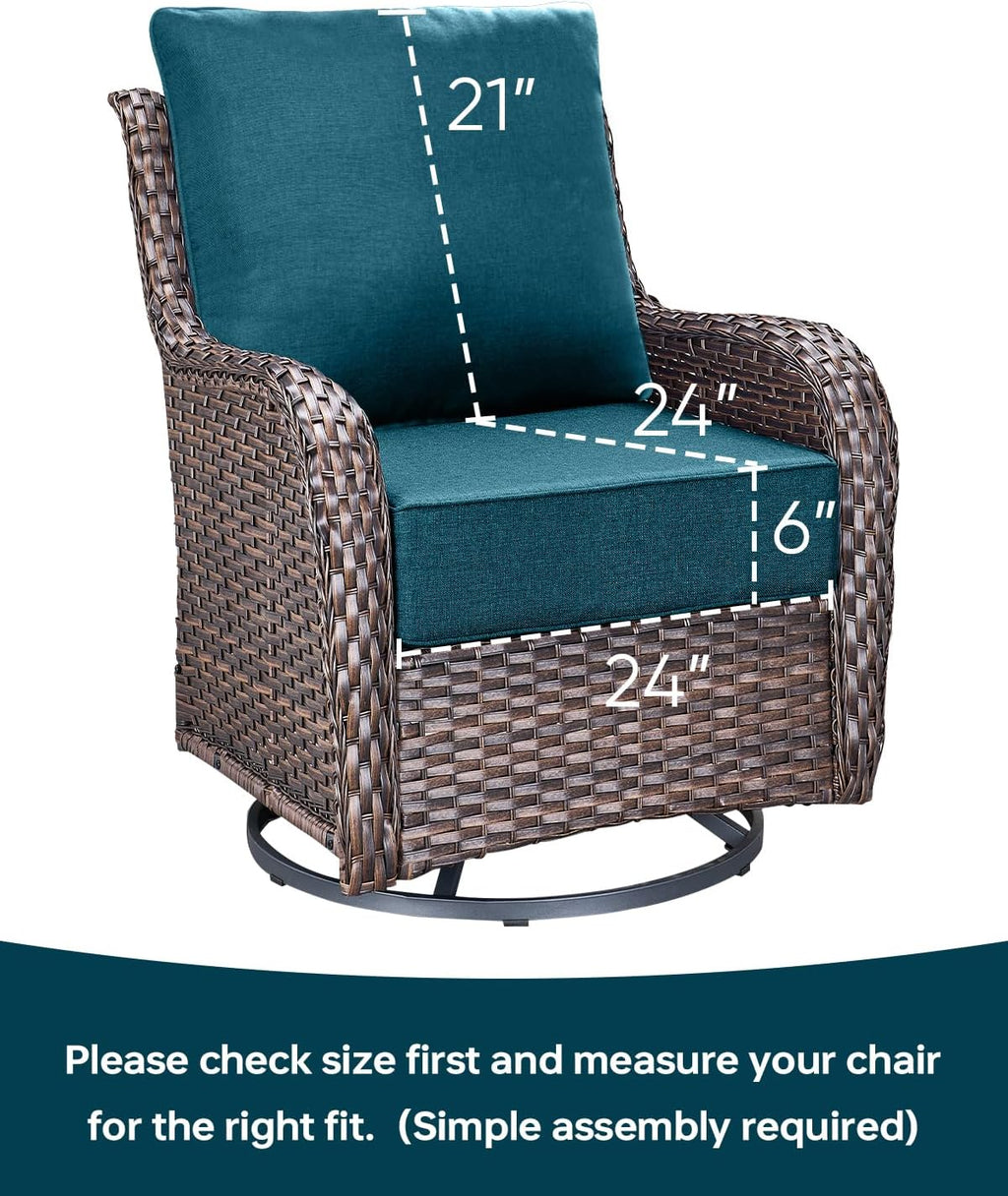 Luxury 24x24x6 Inch Outdoor Seat Cushions - Set of 2 Water Resistant Patio Chair Cushion for Porch Set Rattan Dining Rocker Glider Chairs Loveseat Couch Sectional Sofa - Peacock Blue