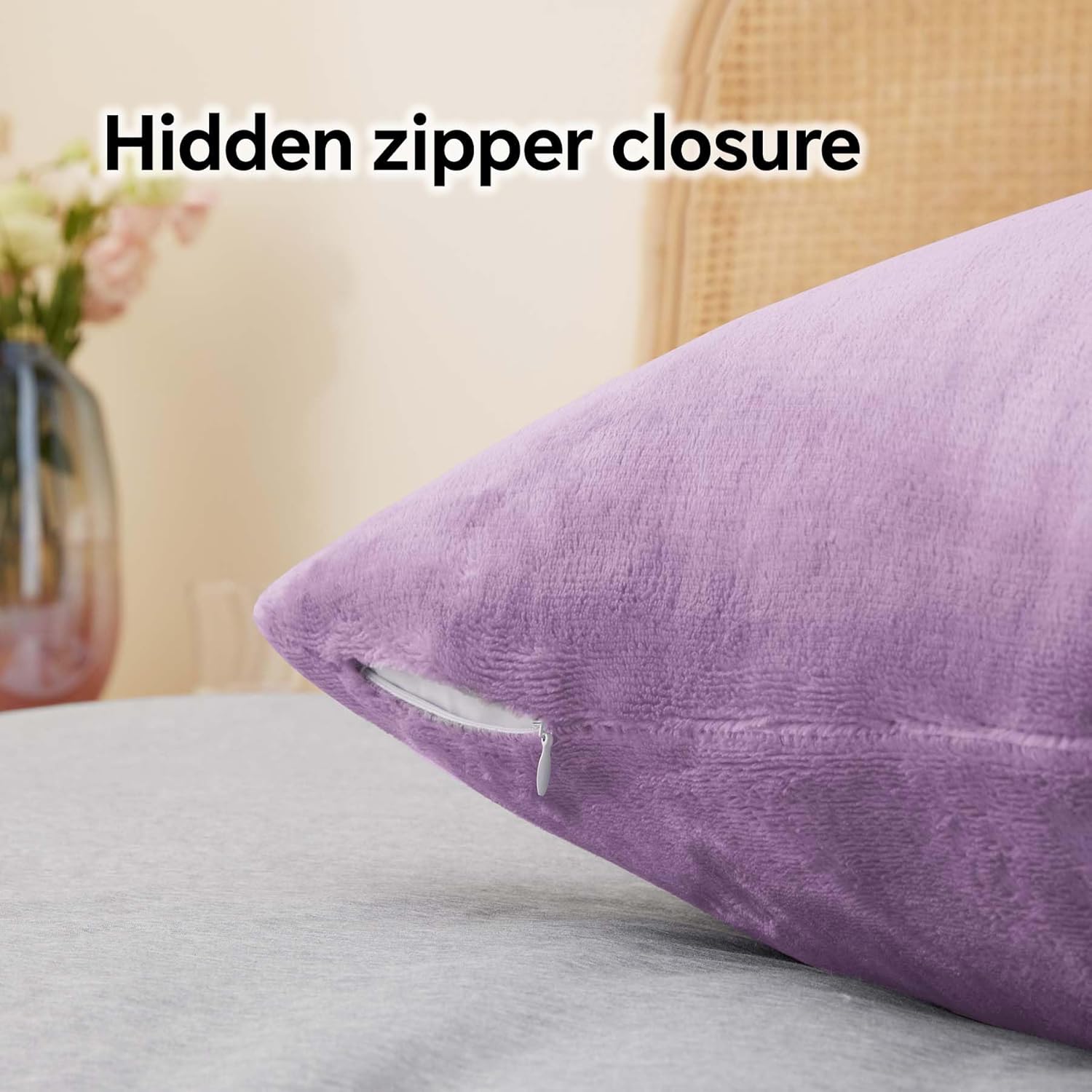 BEDELITE Flannel Pillow Cases Queen Size Set of 2, Super Soft Fleece Pillowcases with Zipper for Bedroom, Sofa, Couch,Luxury Cozy Velvet Pillow Shams for All Seasons(20x30 Inches,Lavender)