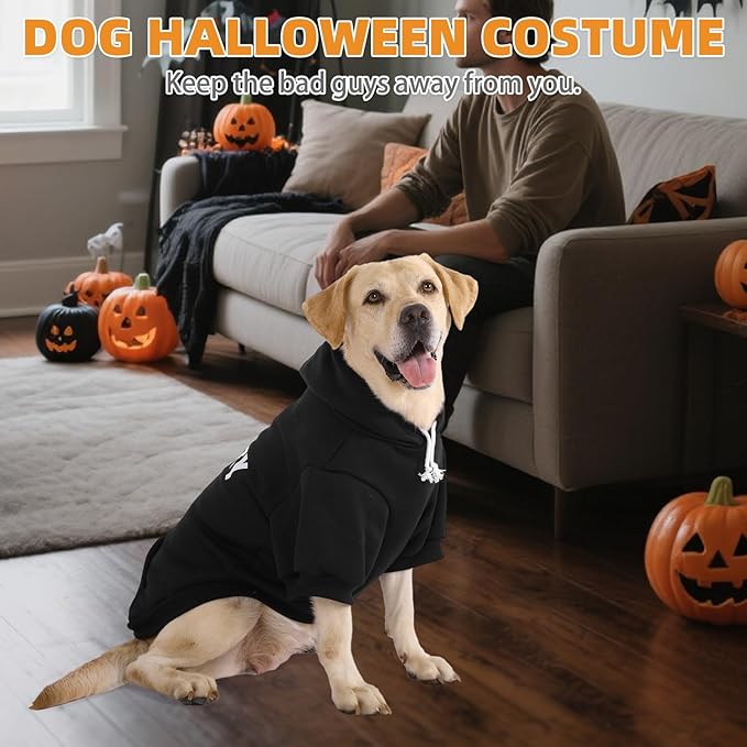 KOOLTAIL Security Dog Hoodie, Fall Puppy Sweater Clothes for Small Medium Large Dogs, Soft Warm Winter Pet Cold Weater Coats Hooded Sweatshirt with Pocket, Dog Halloween Costume for Girl Boy, Black M