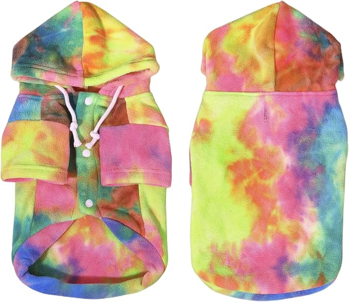 Mklhgty Tie Dye Dog Hoodie, Winter Coat for Small Dogs - Ultra-Soft Adjustable Warm Hood, Breathable Comfort Fabric for Daily Use