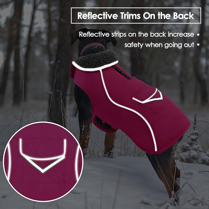 SUNFURA Dog Coat, XXXL Dog Winter Jacket, Reflective Fleece Snow Coat with Furry Collar, Waterproof Pet Puffer Jacket for Great Dane Extra Large Dogs, Hot Pink 3XL