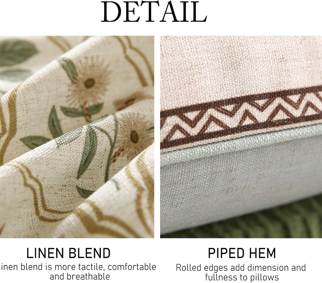 ISAENNE Design Linen Throw Pillow Covers 18"x18", Square Farmhouse Cushion Covers with Red Pink Yellow Watercolor Wildflower Pattern Decor Pillowcases for Bed,Living Room,Outdoor,Car