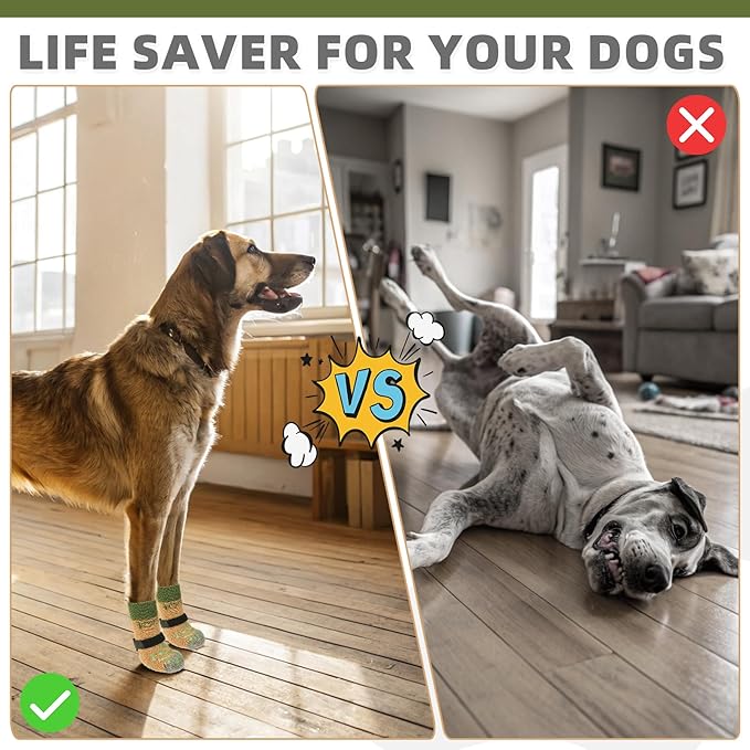 KOOLTAIL Dog Socks for Hot/Cold Pavement to Prevent Licking Paws,Dog Boots&Paw Protector for Hardwood Floors Anti Slip,Traction Control No Twist Grip Booties for Small Medium Large Senior Dogs