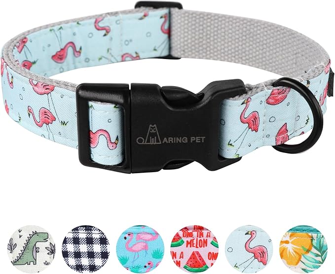 ARING PET Flamingo Dog Collar-Cute Summer Small Dog Collars, Adjustable Lightweight Cotton Pet Collars for Small Medium Large Boy and Girl Dogs, Large