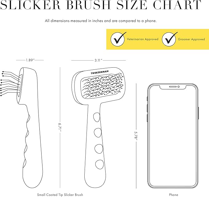 Tweezerman Dog and Cat Slicker Brush for Small Pets, Grooming Brush with Coated Bristles to Prevent Scratching and Ergonomic Handle