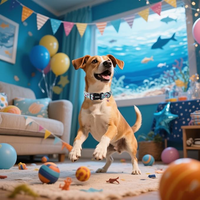 DOGWONG Blue Summer Dog Collar, Blue Beach Dog Collars, Adjustable Cute Boy Pet Collars Girl Design Dog Collar for Small Medium Large Dogs