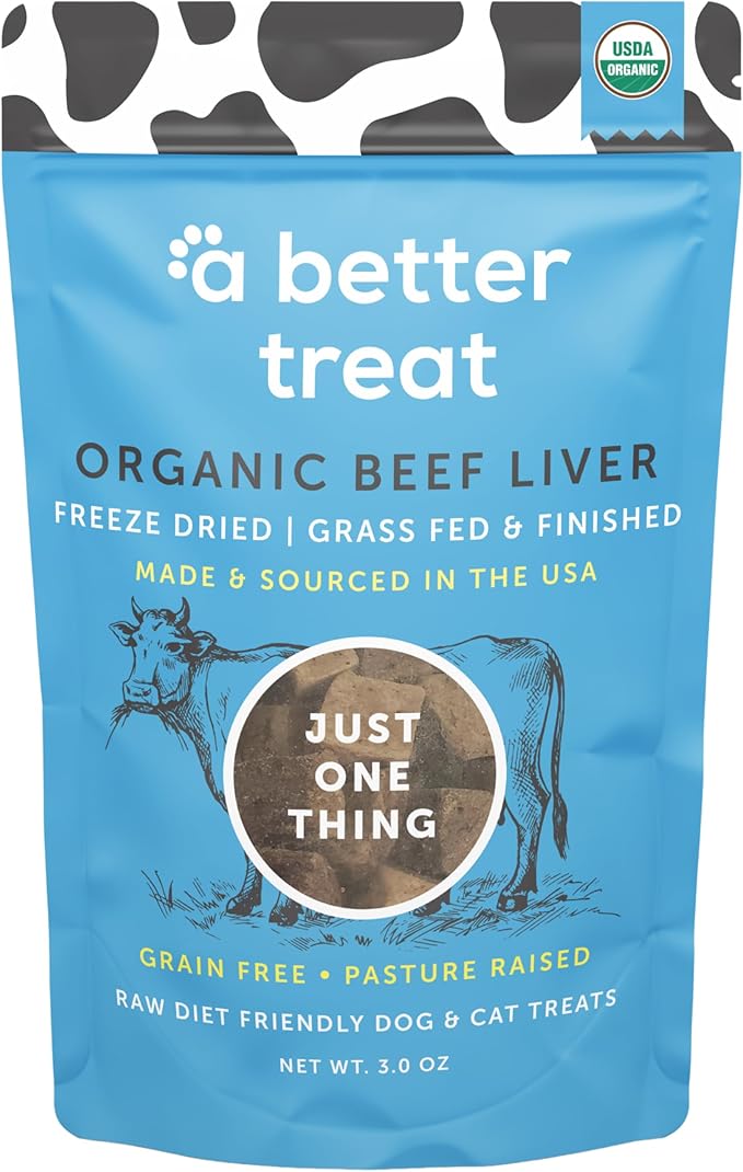 A Better Treat – Organic, Freeze Dried, Single Ingredient, 100% Grass Fed and Finished Beef Liver Dog Treats, Cat Treats | Natural Healthy | Grain Free, High Protein, Diabetic Friendly | Made in USA