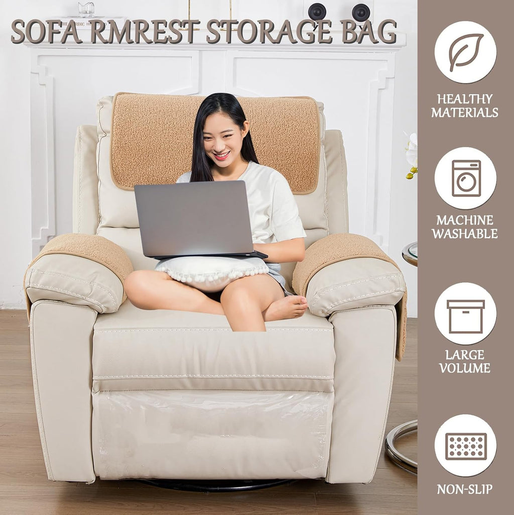 Armrest Cover, Recliner Chair Protector, Furniture Protector Slip, Side Storage Pocket, Stretch Armchair Couch Arm Rest Cover for Recliner, Chair, Sofa (Camel,2 Seater(4pcs))