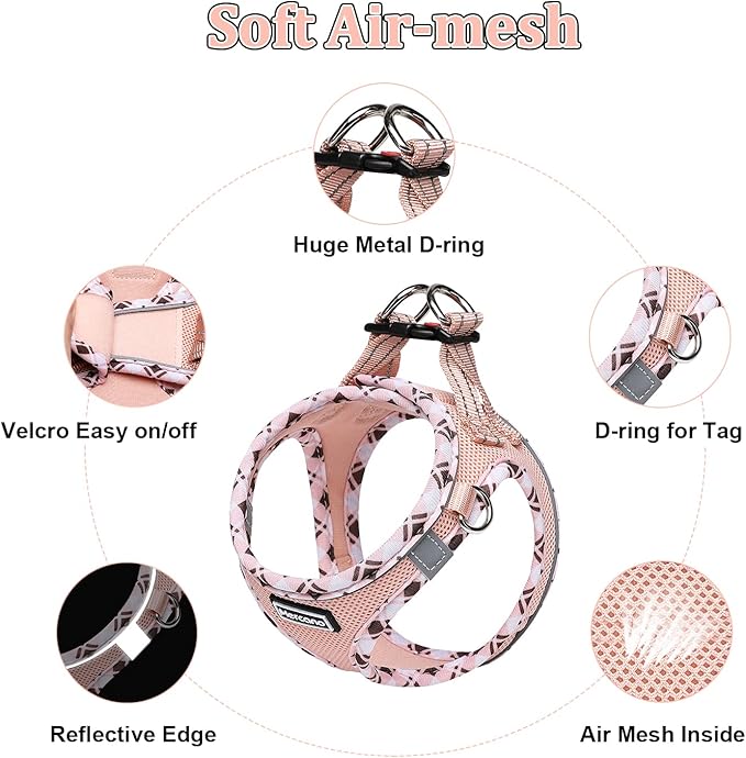 Mercano Soft Mesh Dog Harness and Leash Set, No-Chock Step-in Reflective Breathable Lightweight Easy Walk Vest Harnesses with Safety Buckle for Small Dogs, Cats (Champagne, XS)